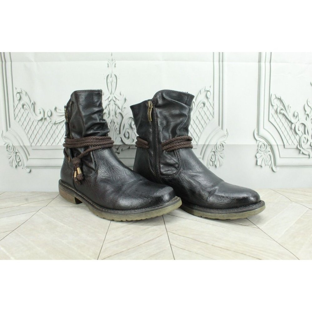 Relife Black Leather Side Zip Pull-on Casual Ankle Booties Size 7 - Picture 3 of 10